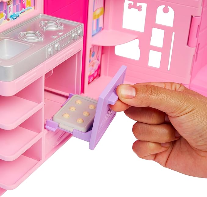 Barbie Weekend Escape House Playset with 10 Accessories Including Cookies to Bake, Kitten, 4 Play Areas, 2 Bunk Beds & 360-degree Play