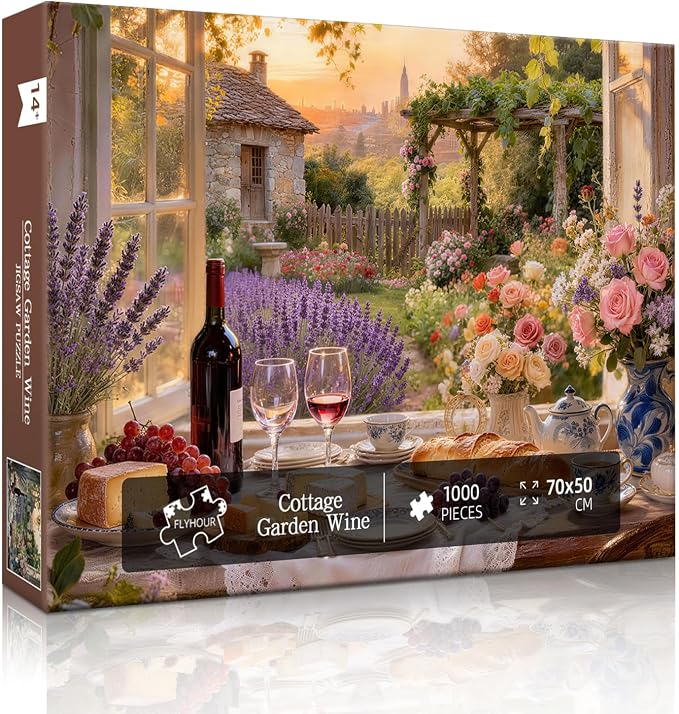 Cottage Garden Wine Puzzles for Adults 1000 Pieces,Challenging Jigsaw Puzzles for Adults,Difficult Impossible Puzzle for Family Game Night,Puzzle with Letters on Back,Recycled Paper Jigsaw Puzzle