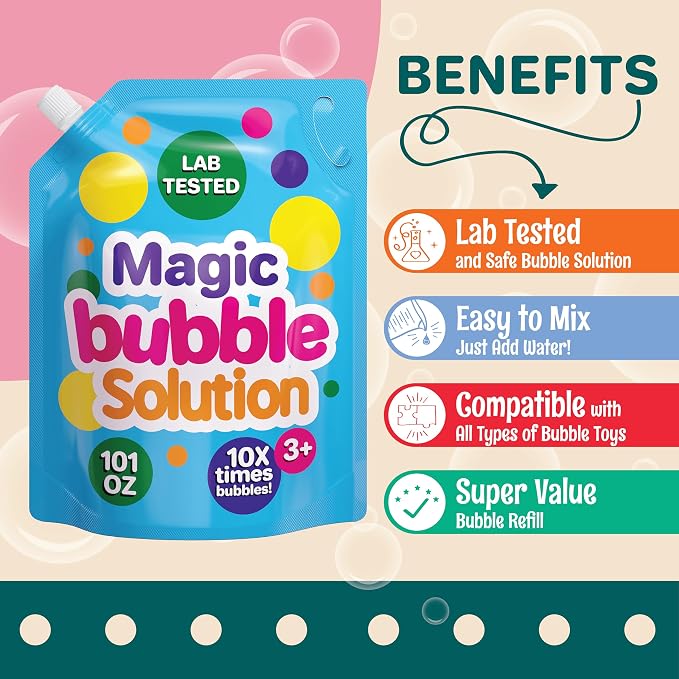 101 oz Iridescent Bubble Solution Refill | Non-Toxic Quick & Easy Just Add Water to Make 101 oz Bubble Refill Solution | Bubbles for Kids | Bubbles Bulk | Bubble Machine Solution | Giant Bubbles