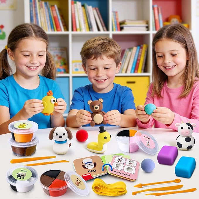 Air Dry Clay Kit for Kids, Animal Modeling Clay, DIY Model Magic with Sculpting Tools and Tutorial Cards