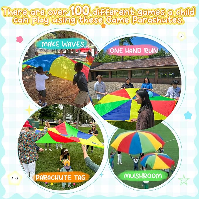 Sonyabecca Parachute Kids Play 8FT,10FT,12FT,16FT,20FT for 8-12 Years Game, Kids Party Game