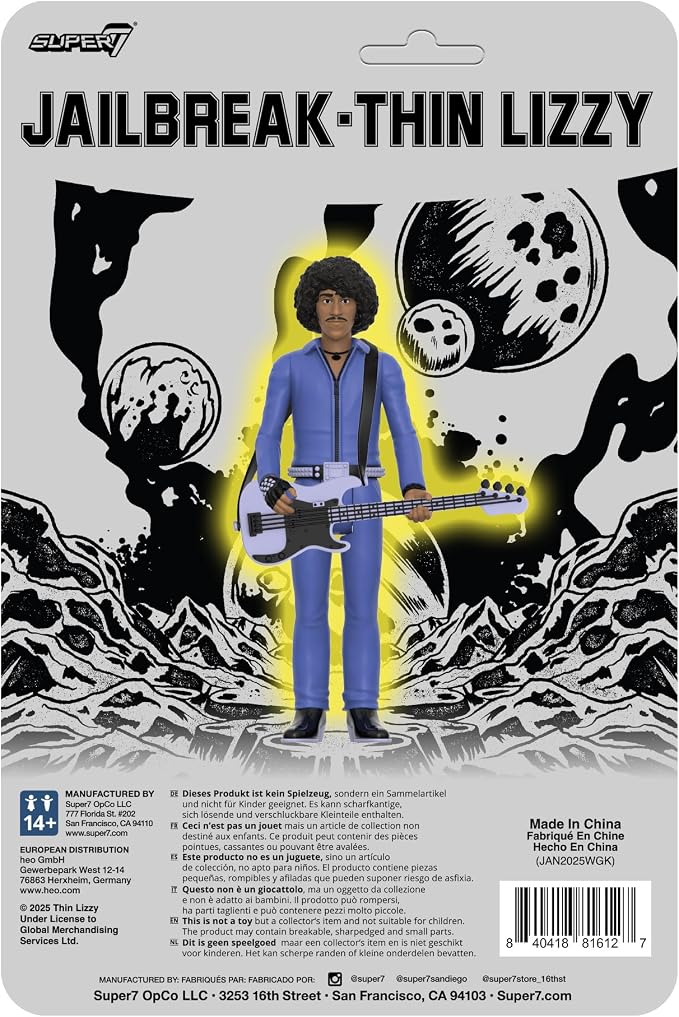 Super7 Reaction Figure Thin Lizzy Phil Lynott (Jailbreak) - 3.75" Thin Lizzy Action Figure with Accessory - Classic Rock Collectibles and Retro Toys