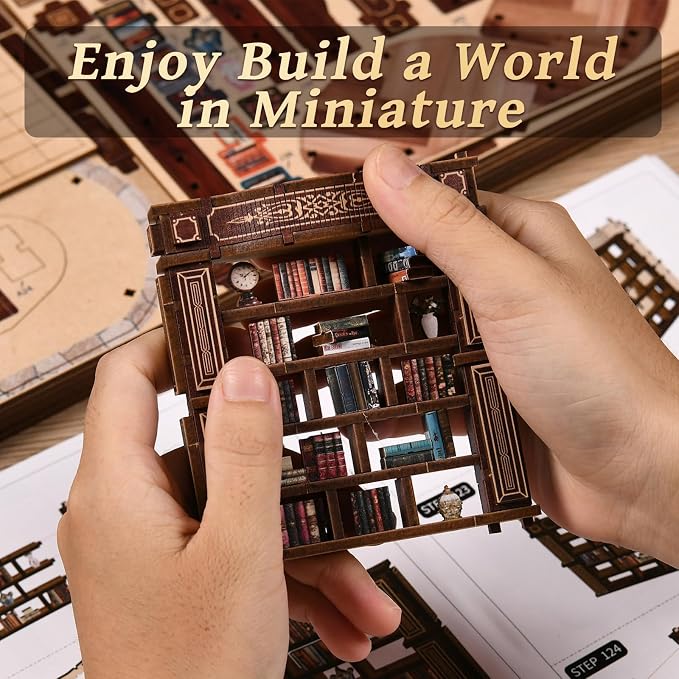 DIY Book Nook Kit for Adults, Miniature House Kit Wooden Dollhouse Bookshelf Decor with LED Light, 3D Puzzle Model Building Crafts for Adults, Creative Gift Idea for Women & Men
