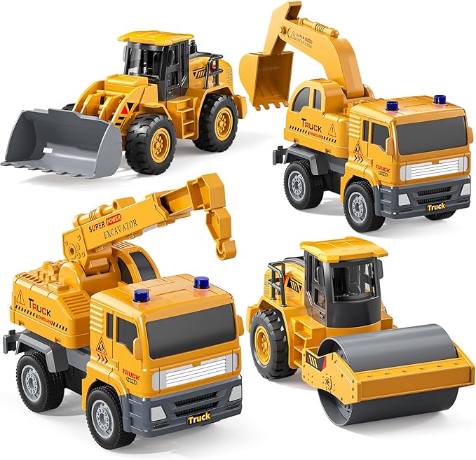 KukuFun 4-Pack Construction Truck Toys for Toddlers Boys 2-4 3-5 Years Old, Sand Toy Trucks Bulk for Sandbox with Excavator, Outdoor Kids Play Truck Vehicle Set for Ages 1 2 3 4 5 Toddlers Gifts