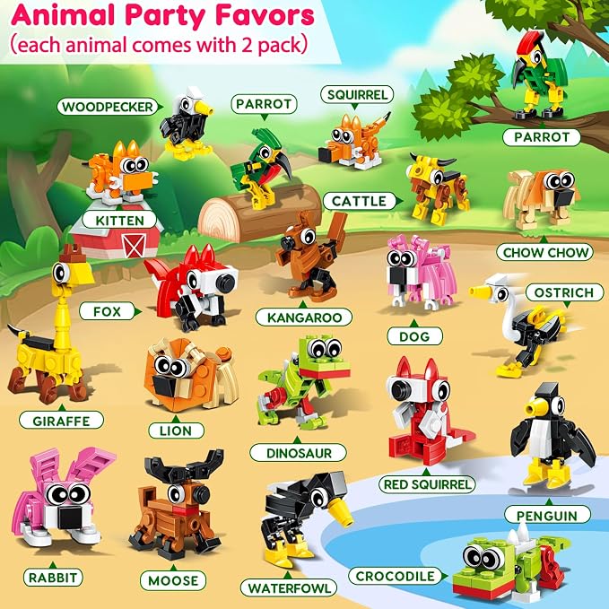 30PCS Mini Animal Building Blocks Party Favors for Kids 4-8 8-12 Goodie Treat Bag Stuffers Classroom Treasure Box Toys Carnival Prizes Bulk Pinata Fillers Birthday Trinket Back to School Student Gifts
