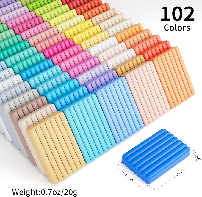 Polymer Clay 102 Colors, Modeling Clay for Kids, Non-Sticky Oven Bake Clay with Sculpting Tools and Accessories, Halloween Christmas Gift for Children and Artists