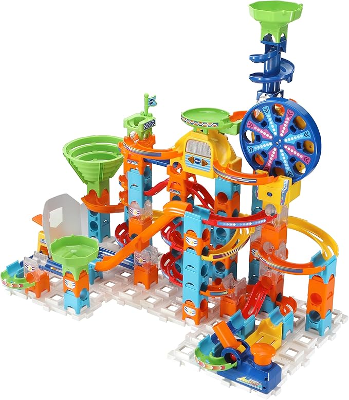 VTech Marble Rush Adventure Set, Construction Toys for Kids with 10 Marbles and 128 Building Pieces, Electronic Track Set for Boys and Girls, Colour-Coded Building Toy with Music and Sound, 4 Years +