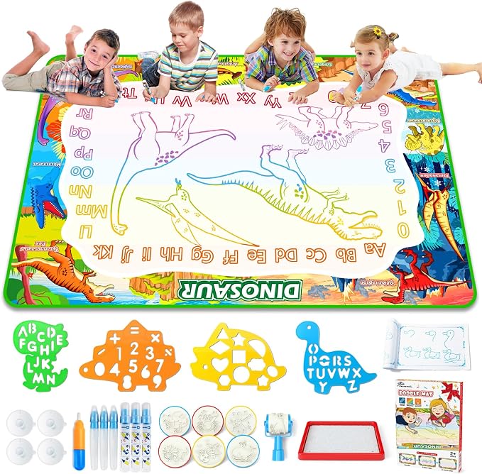 Jasonwell Aqua Water Doodle Mat 60x40 Inches Large Magic Drawing Doodling Mat Coloring Mat Educational Toys Christmas Birthday Gifts for Kids Toddler Boys Girls Age 2 3 4 5 6 7 8 Year Old (Dinosaur)