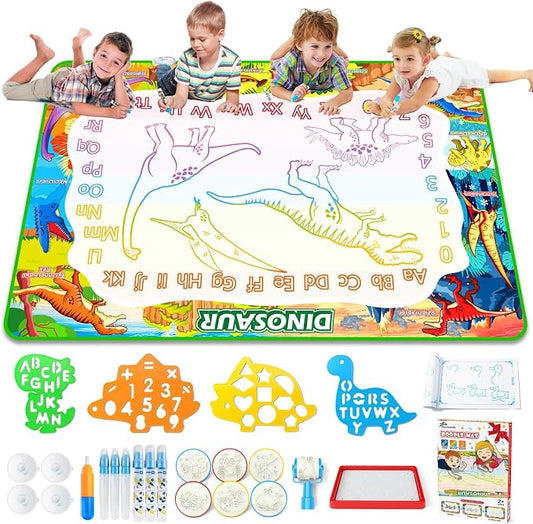 Jasonwell Aqua Water Doodle Mat 60x40 Inches Large Magic Drawing Doodling Mat Coloring Mat Educational Toys Christmas Birthday Gifts for Kids Toddler Boys Girls Age 2 3 4 5 6 7 8 Year Old (Dinosaur)