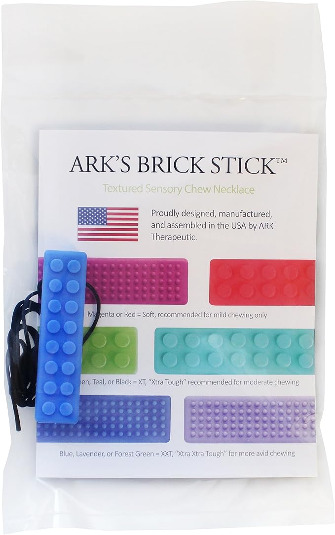 ARK Brick Stick, Chew Necklaces for Sensory Kids and Adults, Oral and Hand Fidget for Autism, ADHD, SPD, Anxiety, Medical-Grade Textured Chew Necklace, XXT, Very Firm, Royal Blue