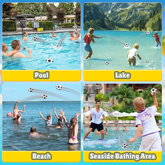 Water Skipping Ball Pool Water Toy, 3 Pack Water Bouncing Ball Soccer Design Skip Balls, Summer Beach Swim Toys Games for Kids and Adult Games