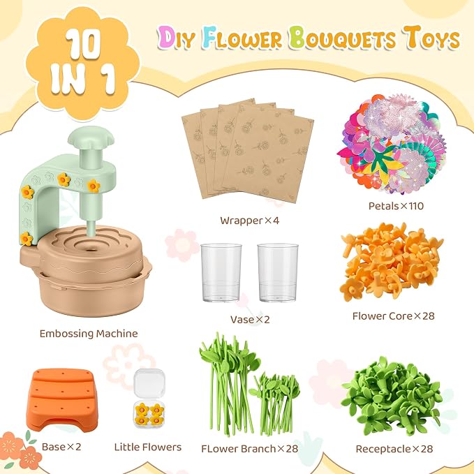 Fabric Flower Bouquets Toys,DIY Craft Kits for Kids,Arts and Crafts Toy for 3+ Year Old Girls,Flowers Market Toy,Build Your Flower Bouquet,Educational Preschool Learning Toys for Birthday,Christmas