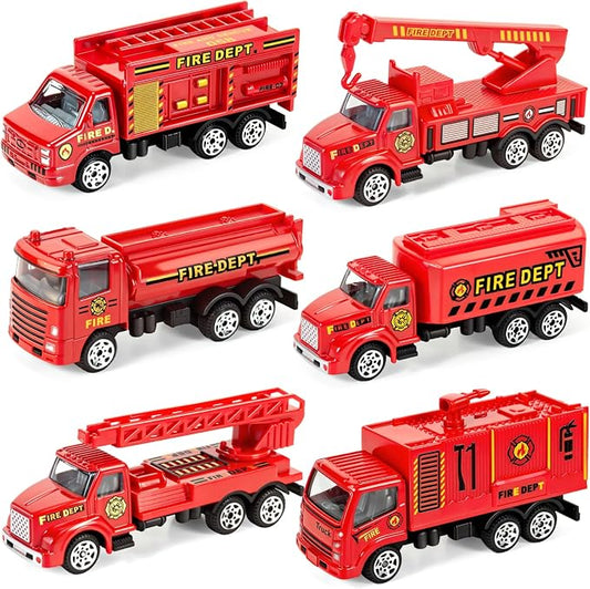 6 Pack Diecast Fire Truck Toy, Mini Alloy Fire Trucks for Toddlers 3-5 Firetruck City Emergency Model Car Toys for Kids Boys Age 3 4 5 6 7 Years Old Goodie Bag Stuffers Birthday Gift