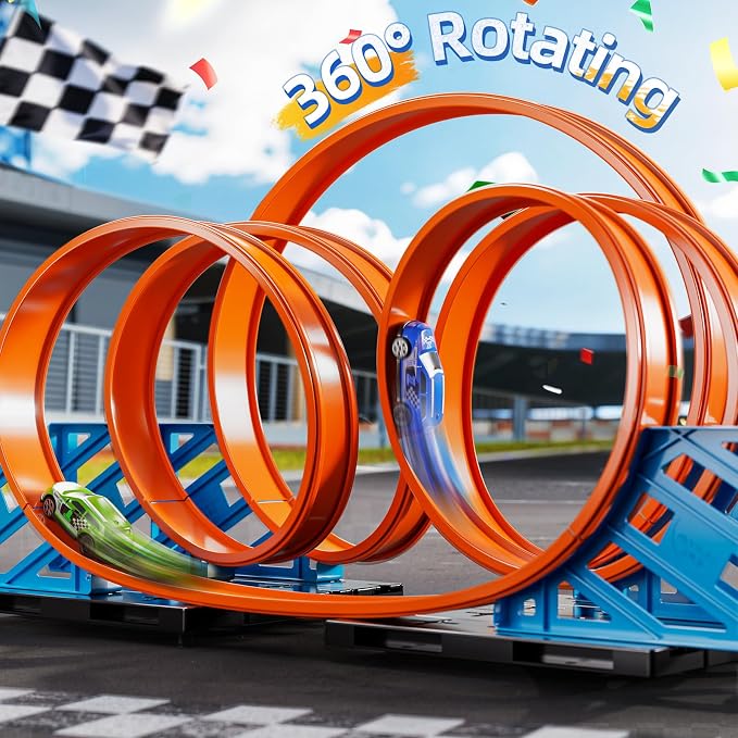 Race Track Car Set for Kids Ages 3-5 4-8, Toy Car Track Set for Boys 3+ with 5 Rotating Track, Race Car Track with 2 Small Cars, Boys Toy, Gifts Toys for Kids 3 4 5 6 7 8