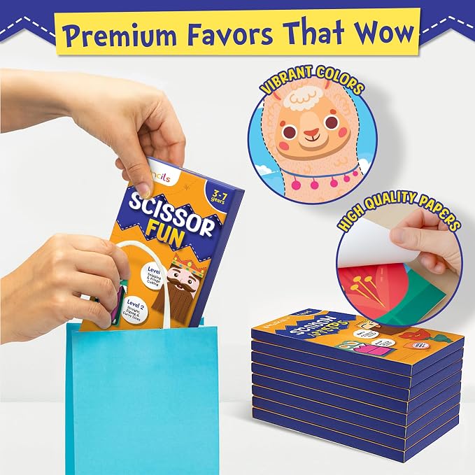 Funcils Educational Kids Party Favors (15 Pack) - Scissor Skills Craft Activity Kits with Book, Scissors & Glue - Birthday Goodie Bags Stuffers, Classroom Return Gifts for Boys & Girls Ages 3 4 5 6 7