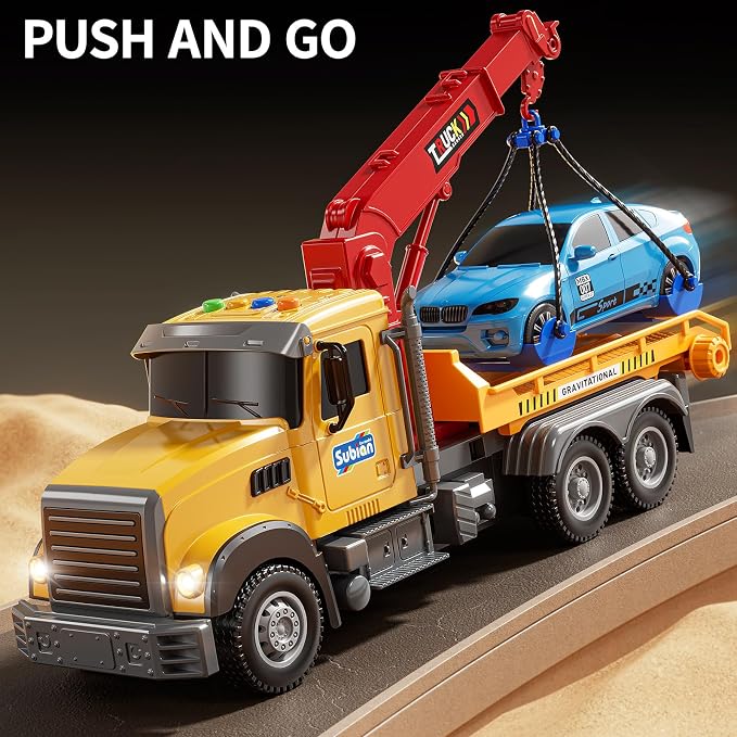 NIPLOOOW Kids Toys for 3 4 5 6 7 Years Old Boys, Tow Truck Toy,Friction Powered Transport Truck Crane Vehicle Toy with Lights and Sounds,Birthday Gifts for Boys Girls