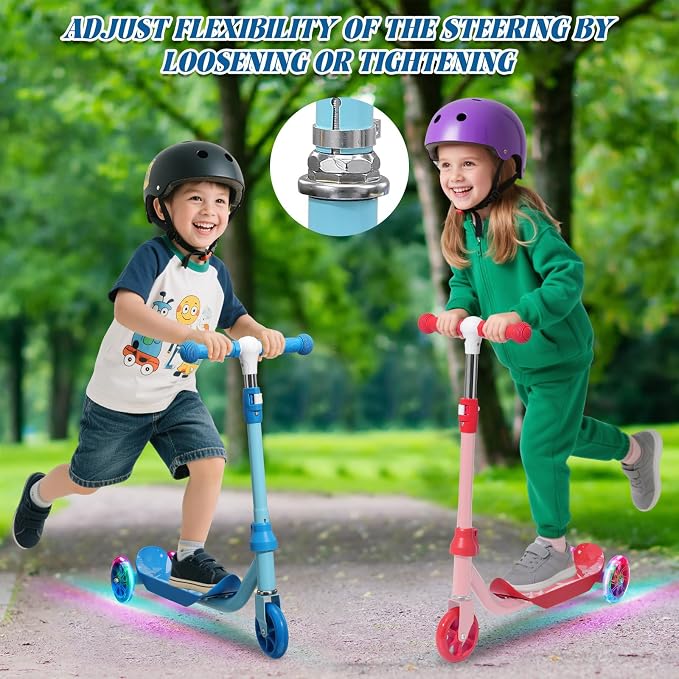 Kids Scooter with LED Light-Up Wheels, Adjustable Handlebar Scooter, Kids Toys Gift for Boys & Girls (Height 37-50") | Outdoor Play for Ages 3,4,5,6 | Extended Footrest