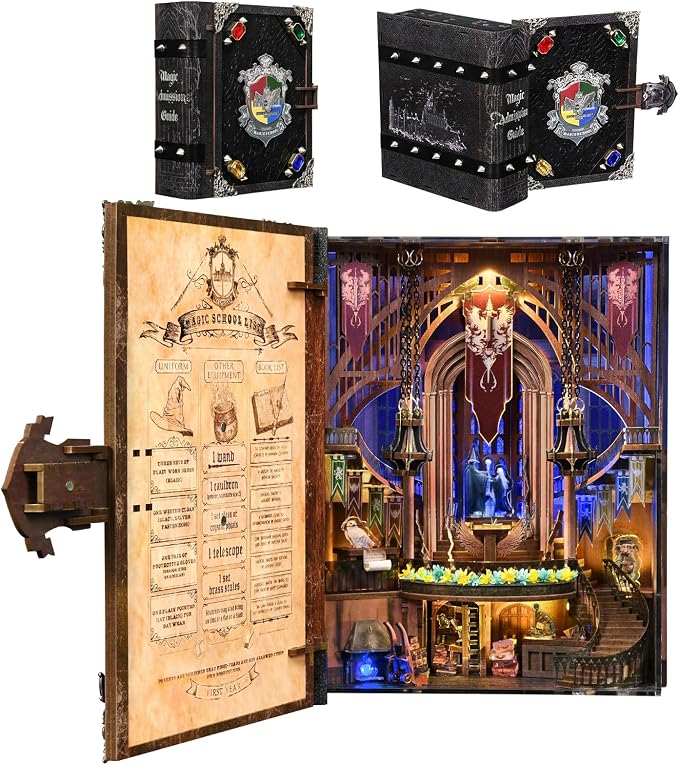 CCCDF Book Nook Kit - DIY Miniature House Magic Book, DIY Miniature House Tiny House Bookshelf Decor 3D Wooden Puzzle, Gifts for Family, Friends (Magic Admissions Guide)