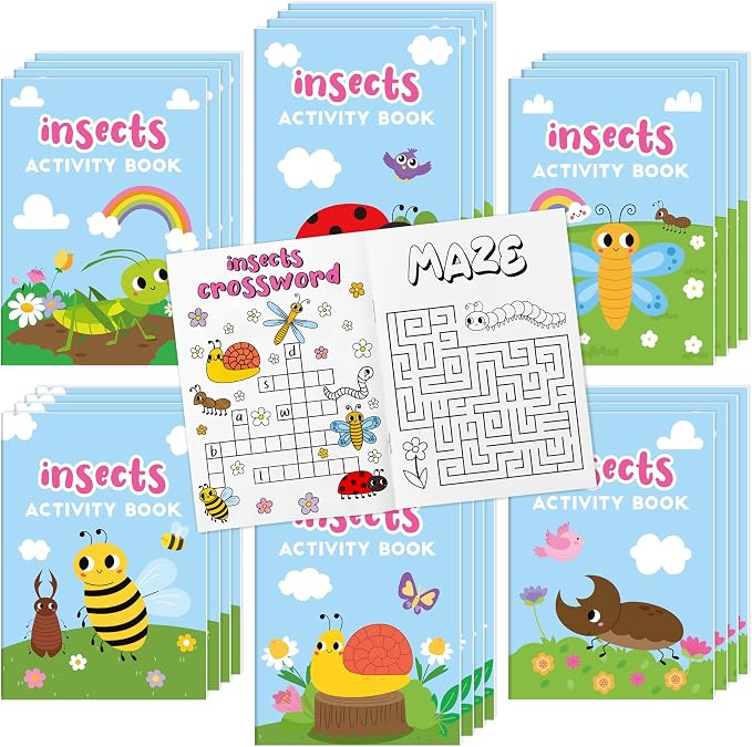 Insect Activity Books for Kids -24Pcs Bulk Insect Theme Games Coloring Book Set Mini Mazes Word Search Word Scramble Games for Birthday Graduation Holiday Party Goodie Bags Stuffer Classroom Favors