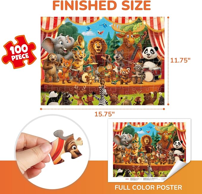 BenBen Puzzles for Kids Ages 4-6, 4 Pack 100 Pieces Jigsaw Puzzles for Toddlers 3-5, (Unicorn Priness, Animals Portrait, Dessert, Forest Fest), Learning Educational Games for Kids 6-8, 15.75” x 11.75”