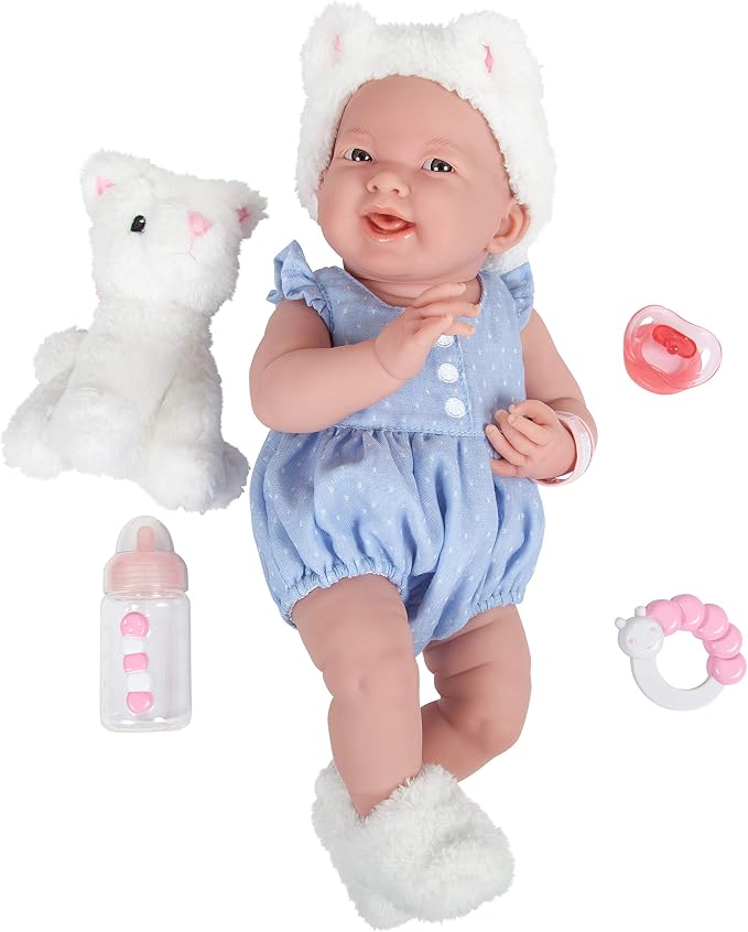 JC Toys La Newborn All-Vinyl-Anatomically Correct Real Girl 15" Baby Doll in Blue and Deluxe Accessories, Designed by Berenguer., Blue/White