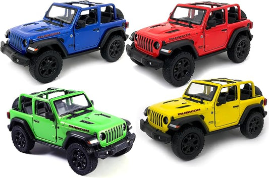 KiNSMART - Jeep Wrangler Rubicon Off Road 4x4 5 inch 1:34 Scale Die Cast Model Replica Toy Car (-SetOf4 Opentop)