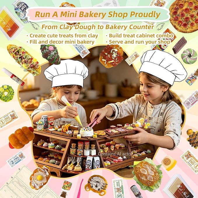 iLAND Crafts for Girls 8-12 Air Dry Clay Bakery Shop DIY Kit, CPC-Safe Toys for Kids, Creative 8-10 Year Old Girl Birthday Gifts, Ideal Tween Gifts of Creation, Fine Motor Skills & Social Role-Play