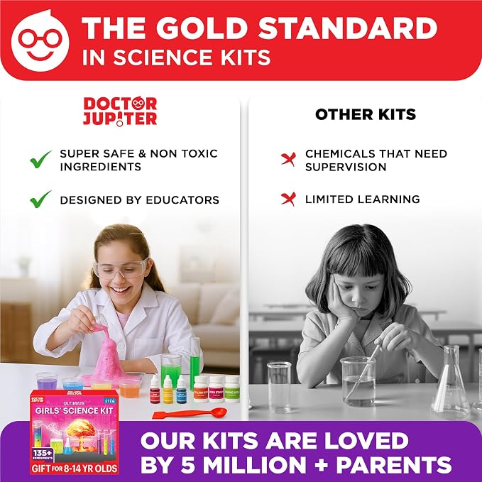 Doctor Jupiter Girls' Science Kit for Kids Ages 8-10-12-14 | Birthday Gift Ideas for 8,9,10+ Year Old Girls | Chemistry Set, STEM Toy Kit with 135+ Experiments | Learning & Educational Projects