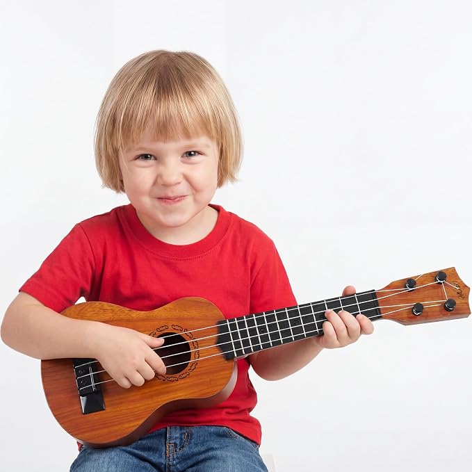 Raimy 17in Kids Ukulele Guitar - 4 Strings Mini Guitar Children Musical Instruments Educational Toys with Picks for Toddler Kids Boys Girls Beginner (Burlywood)