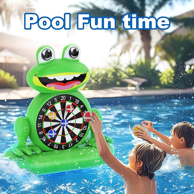 MOONTOY Kids Fun Pool Toys, Inflatable Frog Dart Board Water Games, Swimming Pool Floats with Sticky Balls, Summer Party Birthday Gift 3 4 5 6 7 8 9 12 Years Old Boys Girls Teen Adult