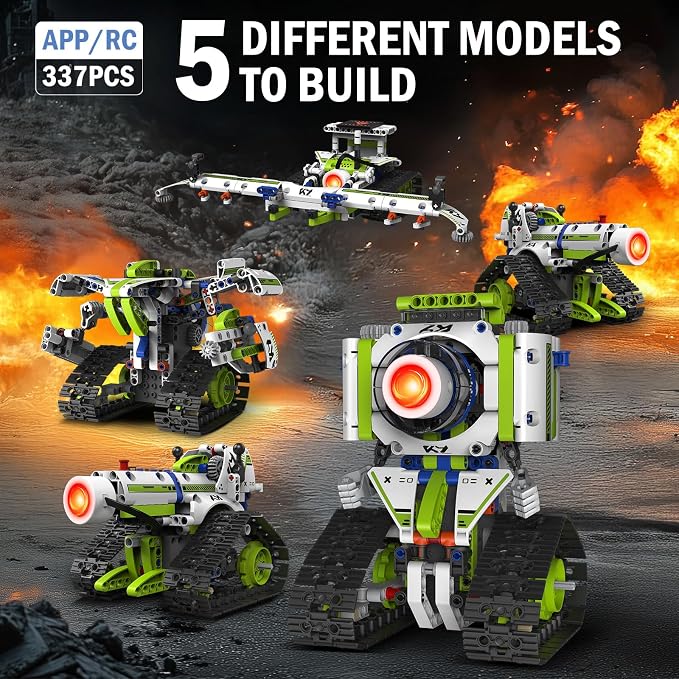 Robot Building Toys with Remote Control, STEM Christmas Birthday Gifts for Kids Boys Ages 8-13, 5 in 1 Science Kit Robotic Models with 337 Pieces