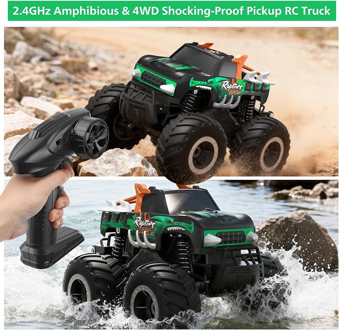 HOMETALL Remote Control Monster Truck Toys - 1:16 Waterproof All Terrain RC Car Fast Remote Control Car with Crashworthy Body, Electric Vehicle Kids Truck Toys for Boys and Girls,Age 6+,Green