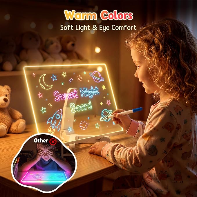 Girl Gifts Boy Gifts - Warm Led Drawing Board for Kids, 17" Flicker-Free Led Note Board with Upgrade Bracket, Soft Light Board with 12 Markers, Holiday Gifts for Kids Ages 3-12