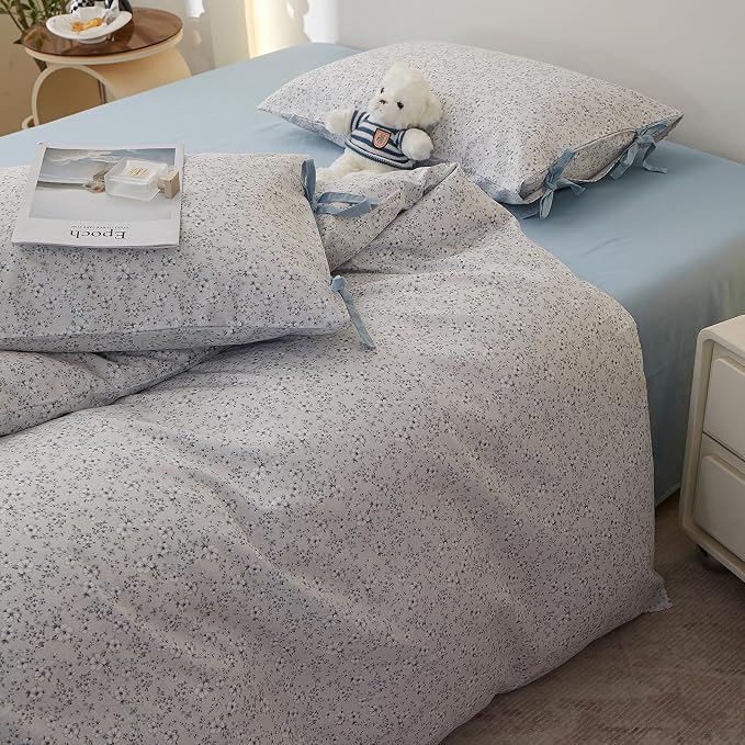 LifeTB Vintage Cottagecore Comforter Botanial Flowers Twin XL Comforter Set, Aesthetic Coquette Floral Bedding Comforter Set for All Seasons, Farmhouse Botanical Comforter with 2 Bowknot Pillowcases