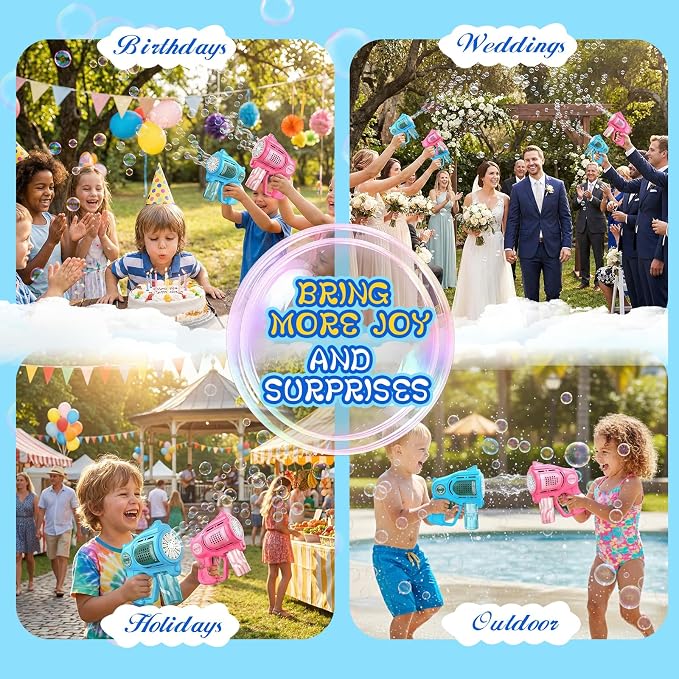 2-Pack Bubble Gun for Toddlers 1-3 Kids 4-8, 15-Holes Automatic Bubble Machine Blower Blaster Maker with 2 Bottles Solution, Easter Party Favors Summer Outdoors Wedding Toys Gifts for Boys Girls