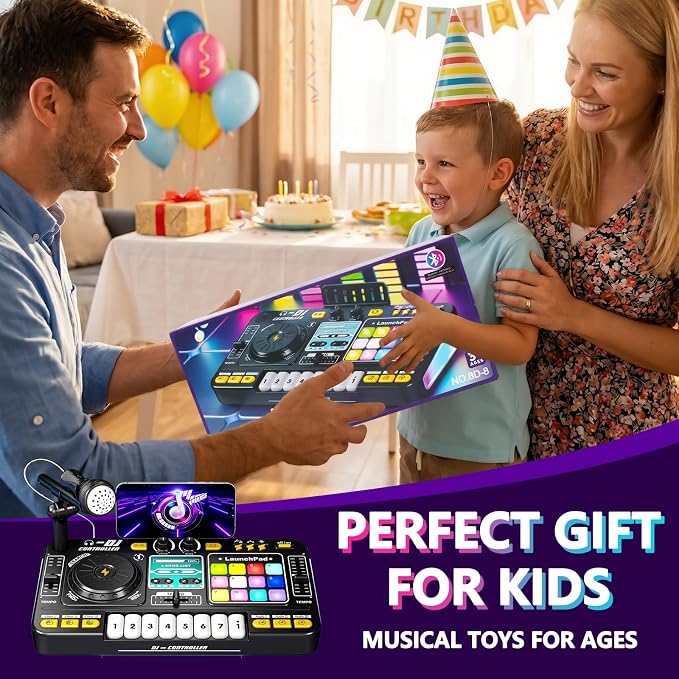 Tsomtto Kids DJ Mixer Controller Table Musical Toy for Kids, Birthday Gift Toys for 4 5 6 7 Year Old Boy Girl