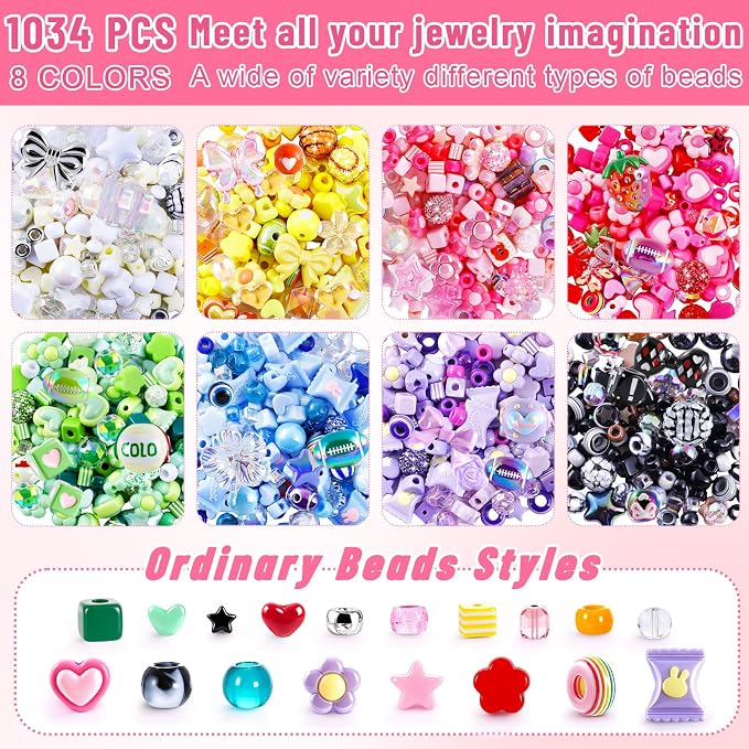 TOHONGADON 2200 PCS DIY Bag Charm Kits, Assorted 8 Colors Acrylic Heart Star Flower Letter Alphabet Beads, Beaded Keychain Making Kit for Women, Keychain Jewelry Making Kit with Beads