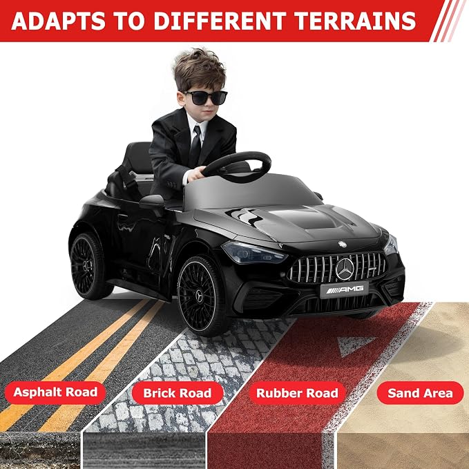 TOBBI Kids Electric Ride On Toy Car, Toddlers Battey-Powered Vehicle with Parental Remote Control/Soft Start/3 Speeds/Horn & LED for Children Ages 3-6 Years-Black