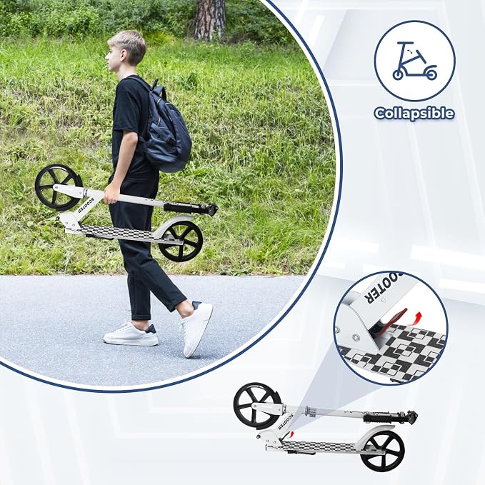 Nattork Scooter for Kids 6+, Teens and Adults- Adjustable Height Folding Kick Scooter with Large Sturdy Wheels for a Smooth Ride, Lightweight, Anti-Shock Suspension for Boys and Girls