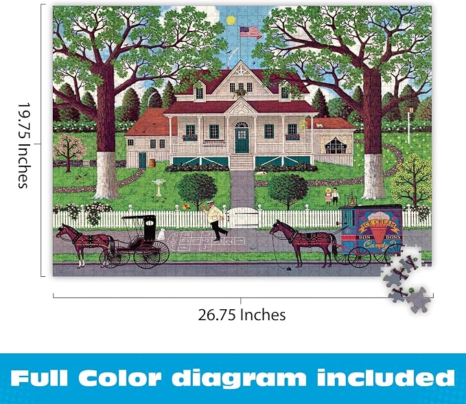 Buffalo Games Charles Wysocki - Ice Cream & Hopscotch - 1000 Piece Jigsaw Puzzle - 26.75 x 19.75 in, Bonus Poster - Adult Jigsaws - Recycled Board - 1000 Piece Puzzle for Adults