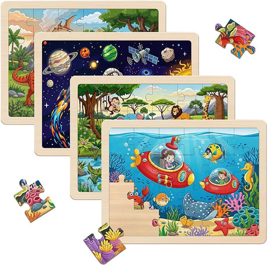Wooden Puzzles Dinosaur Toys for Kids Ages 4-6, 4 Packs 24 Piece Puzzles for Toddlers 3-5 Preschool Educational Jigsaw Puzzles Boards Toys Gifts for 3 4 5 6 Boys Girls