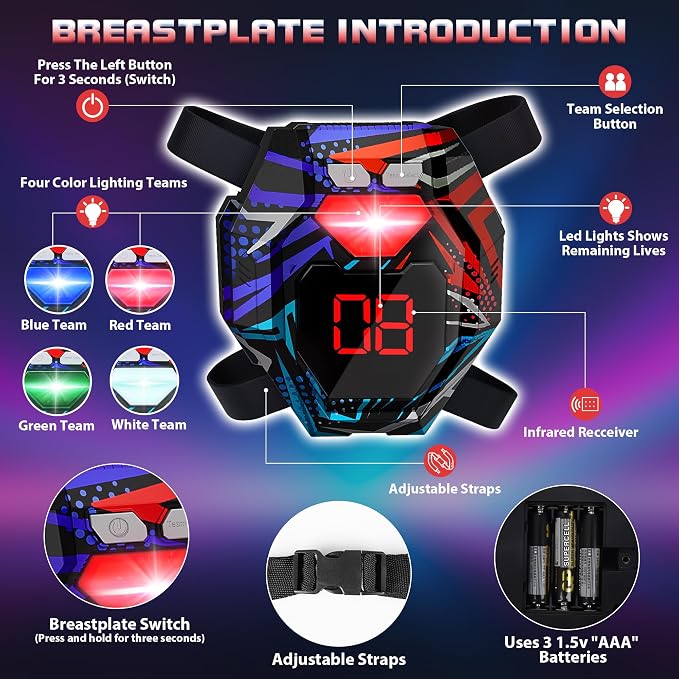 Laser Tag Guns Set of 4 Laser Tag Guns with Digital LED Score Display Vests,Gifts for Teens and Adults Boys & Girls,Adults and Family Fun,Gift for Kids Ages 8 9 10 11 12+Year Old Boy