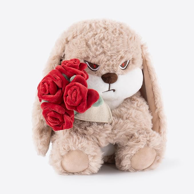 11.4" Adorable Bunny Plush Stuffed Animal - Hugging Rose Bouquet, Ultra-Soft Cuddly Toy, for Girls, Kids, Valentine's Day (Brown/Red)-A Surprise That Never Fades