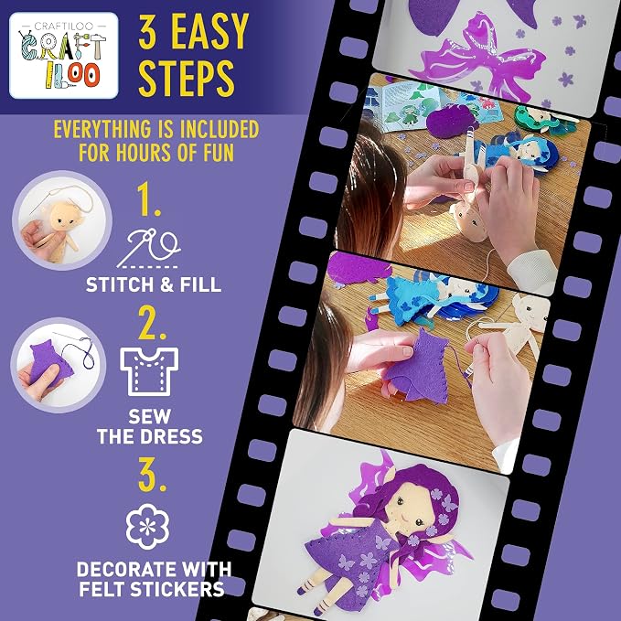 Fairy Elves Sewing Kit for Kids, Fun and Educational Fairytale Craft Set for Boys and Girls Age 7-12, Sew Your Own Felt Fairy Craft Kit for Beginners (Garden Rainbow Fairies Kit)