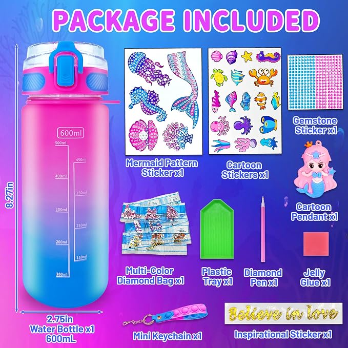 EDsportshouse Decorate Your Own Water Bottle Kits for Girls Age 4-6-8-10,Mermaid Painting Crafts,Fun Arts and Crafts Gifts Toys for Girls Birthday Christmas(Mermaid)