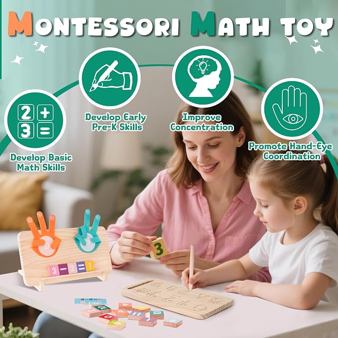 Hirger Montessori Learning Educational Toys for Kids 3 4 5 Year Old, Math Manipulatives Number Counting Blocks for Toddlers, Preschool Birthday Gifts for Boys Girls