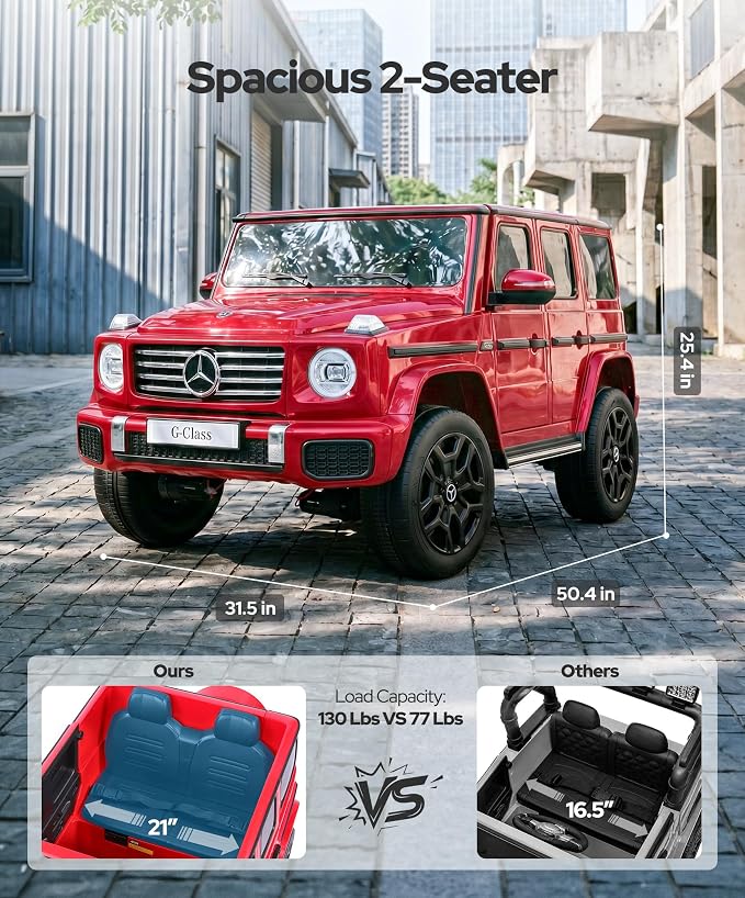 ELEMARA 2 Seater 24v Ride on Toys for Big Kids,Mercedes Benz G-Class G500 SUV Ride on Toys for Kids 4-8,4x4 Side by Side Ride on Truck,Rechargeable Battery,Bluetooth,Music& Horn,Soft Start,Red