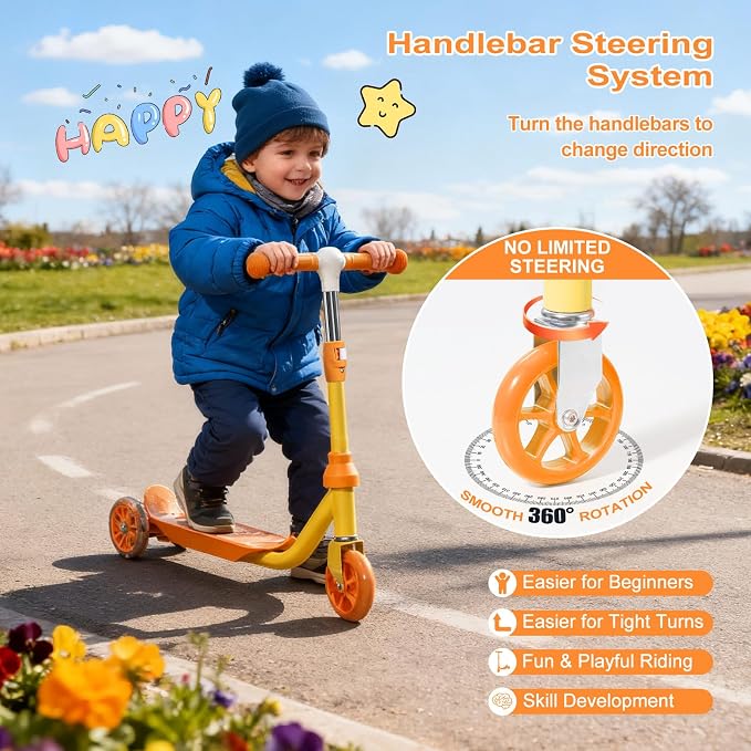 Kids Scooter - LED Light Up 3 Wheel Scooter for Kids 3-5, Adjustable Handlebar Height, Long Anti-Slip Deck,Heavy Duty Metal Scooters for Boys Girls Ages 3-5 5-7, up to 110 Lbs
