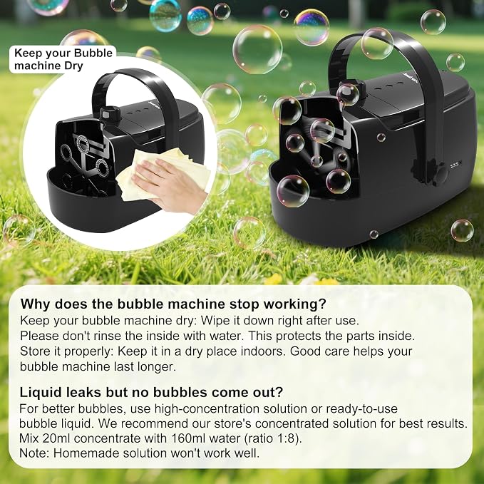 Zerhunt Durable Bubble Machine for Party: 3 Power Modes for Non-Stop Fun - 18000+ Bubbles Per Minute High Output 30 Mins Bubbles per Refill - Kids Safe Auto-Stop for Outdoor Backyard Birthday
