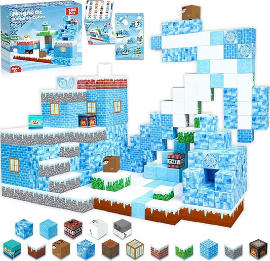 ToyUnited Magnetic Blocks - 100PCS Magnetic Building Blocks Glacier Castle, STEM Montessori Sensory Toys for Toddlers Kids Boys Girls Ages 3 4 5 6 7 8 9 10+ Holiday Birthday Gifts